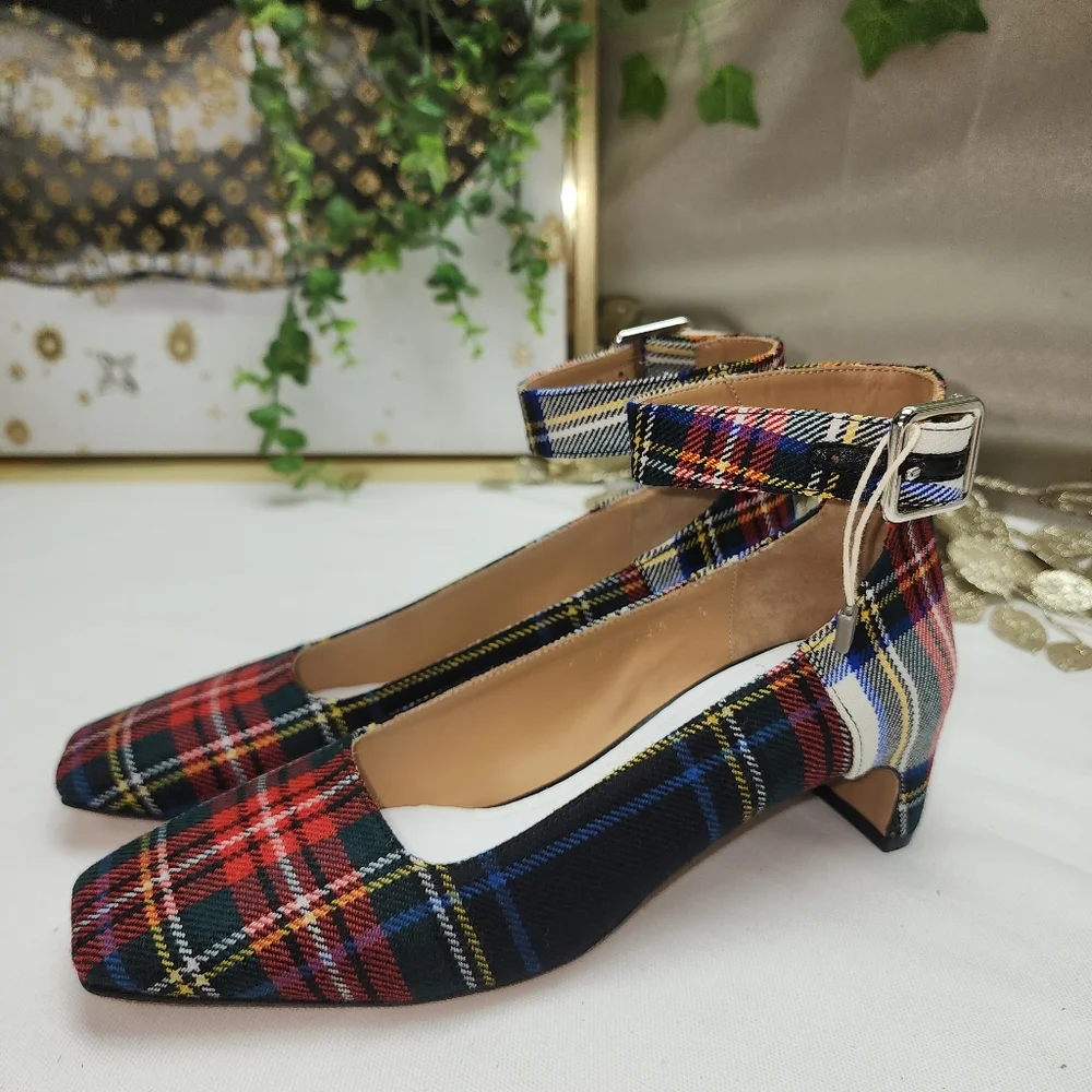 NWB Maison Margiela MM22 6cm Tartan Checked Ankle-Strap Pumps